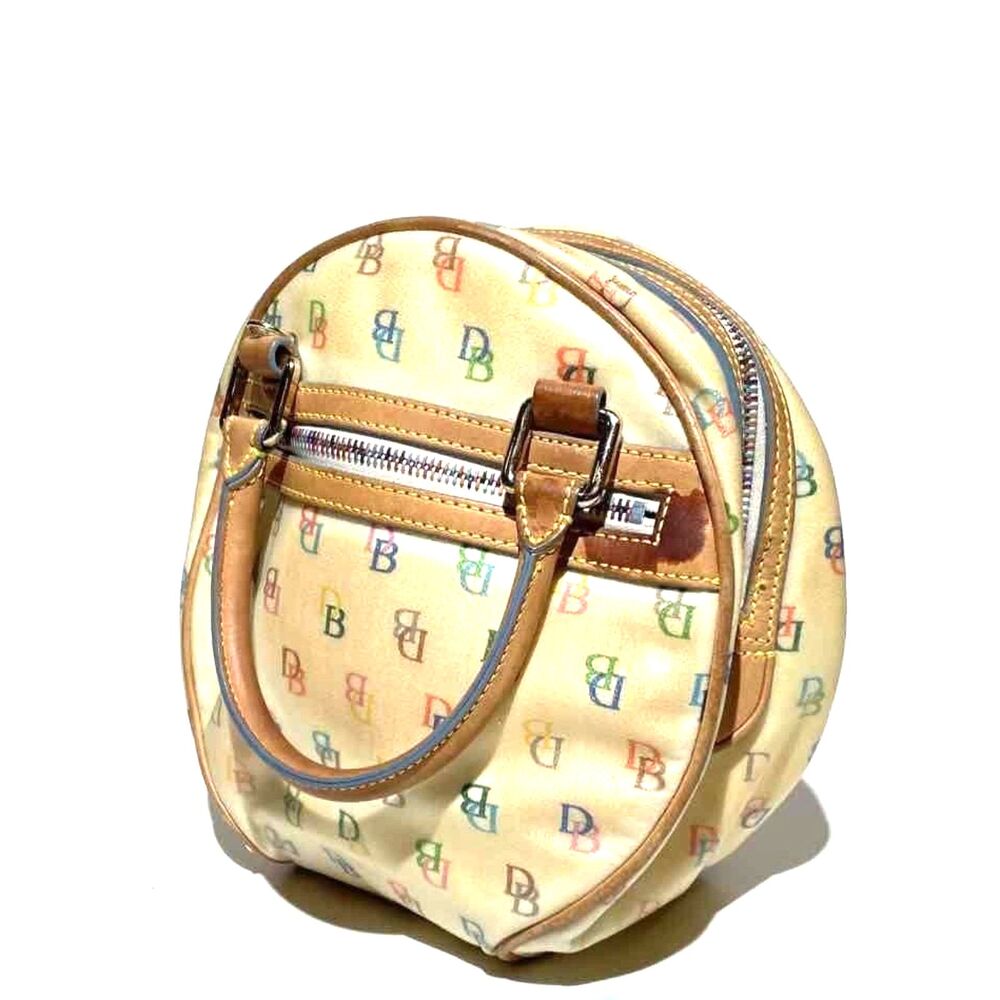Vintage Dooney & Bourke Round Hand Bag Signature Coated Canvas & Rainbow Zippers